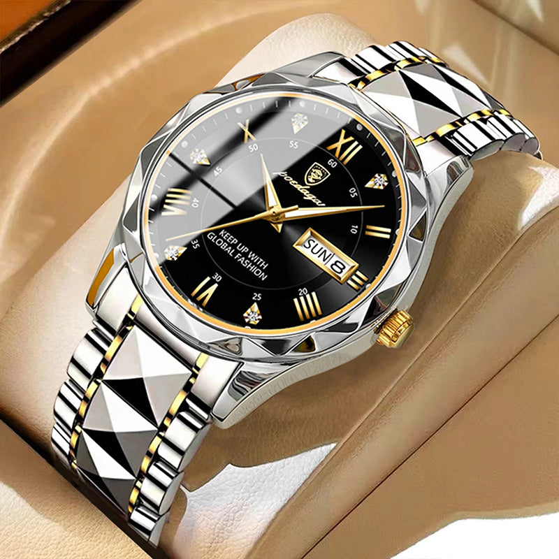 JIKU Waterproof Luminous Stainless Steel Two-tone Quartz Men's Watch