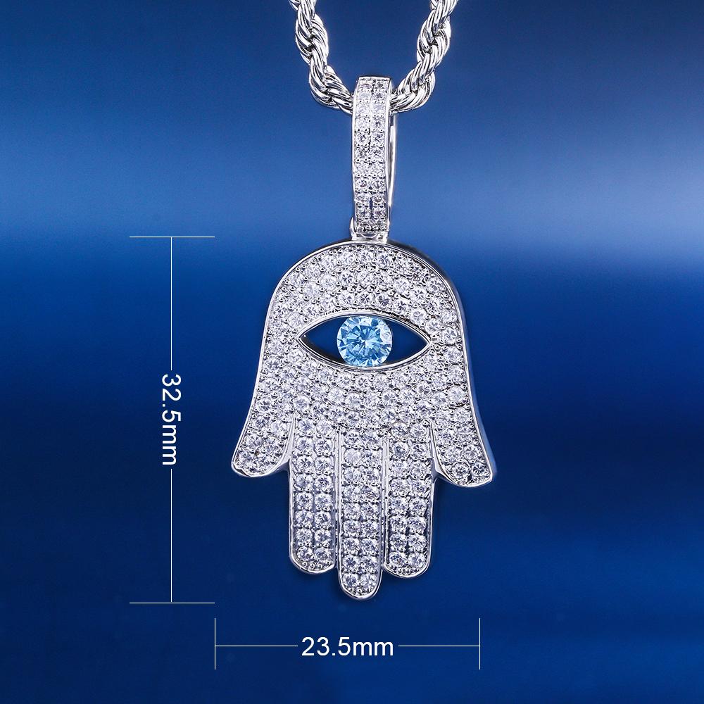Iced Out Hamsa Hand Mens Moissanite Pendant Necklace in 14K Gold