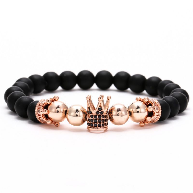 Black Frosted & Copper Beads Iced Crown Bracelet