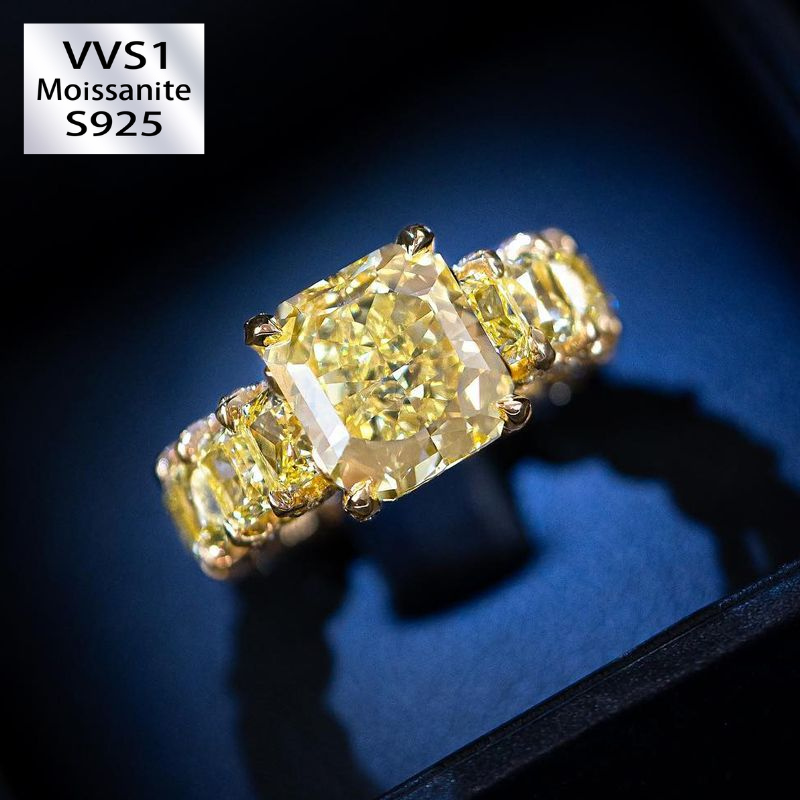 Radiant Cut Yellow Diamonds Golden Tone Engagement Ring