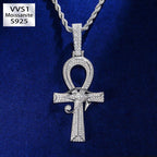 Moissanite Eye of Horus Ankh Pendant in 925 Sterling Silver