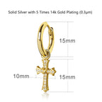 S925 & VVS Moissanite 14K Gold/White Gold Diamond Dangle Cross Mens Earrings (15mm)