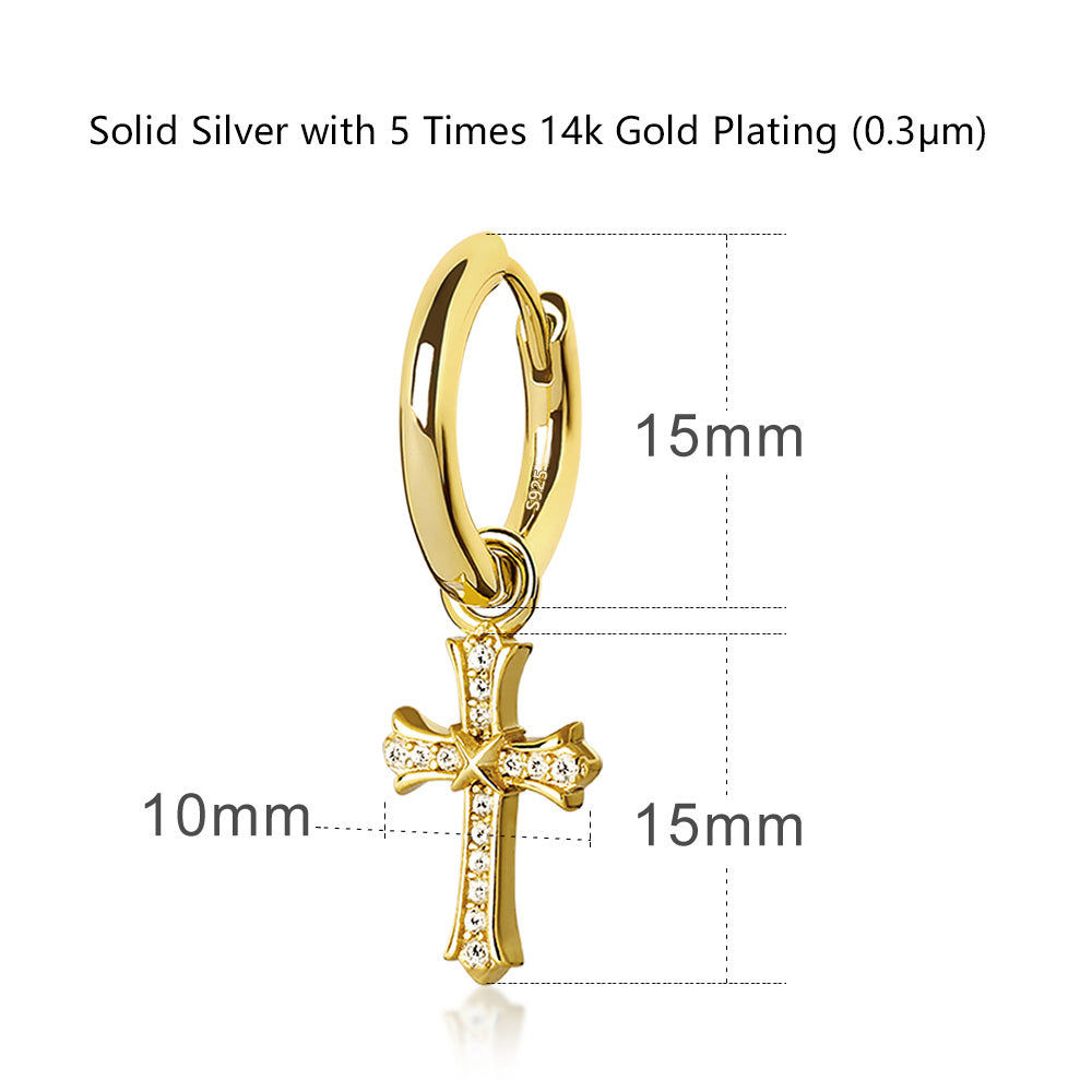 S925 & VVS Moissanite 14K Gold/White Gold Diamond Dangle Cross Mens Earrings (15mm)