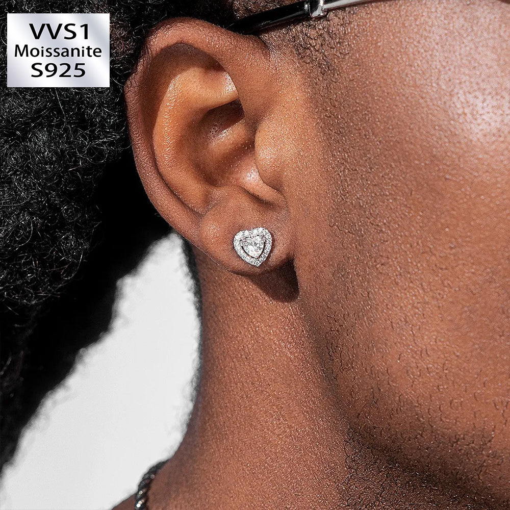 S925 & VVS Moissanite "Heart Shaped Halo" Earrings (Total 1CT )