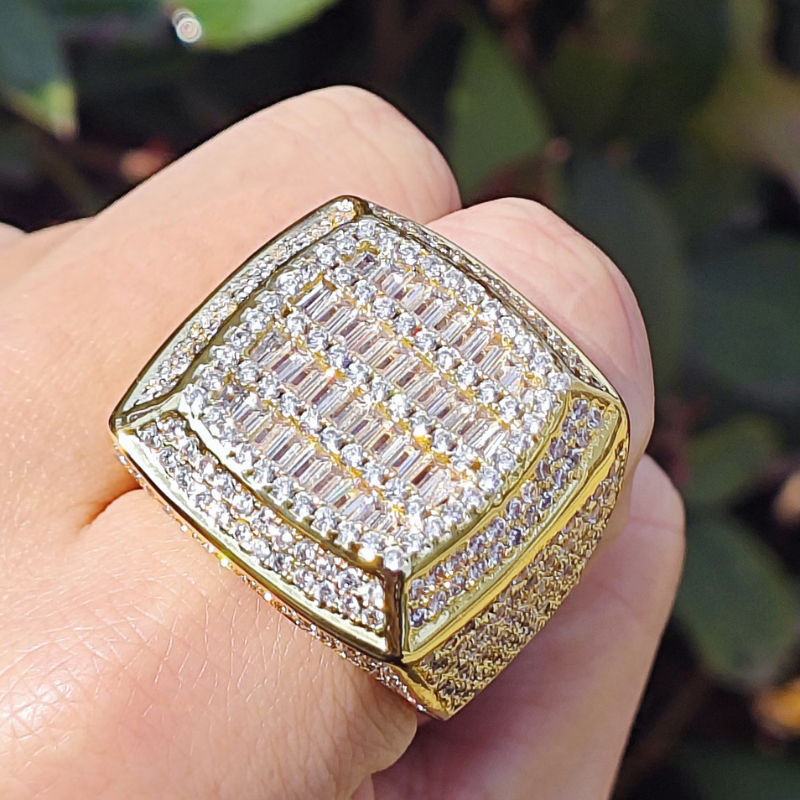 Moissanite Hip Hop Square Baguette Ring