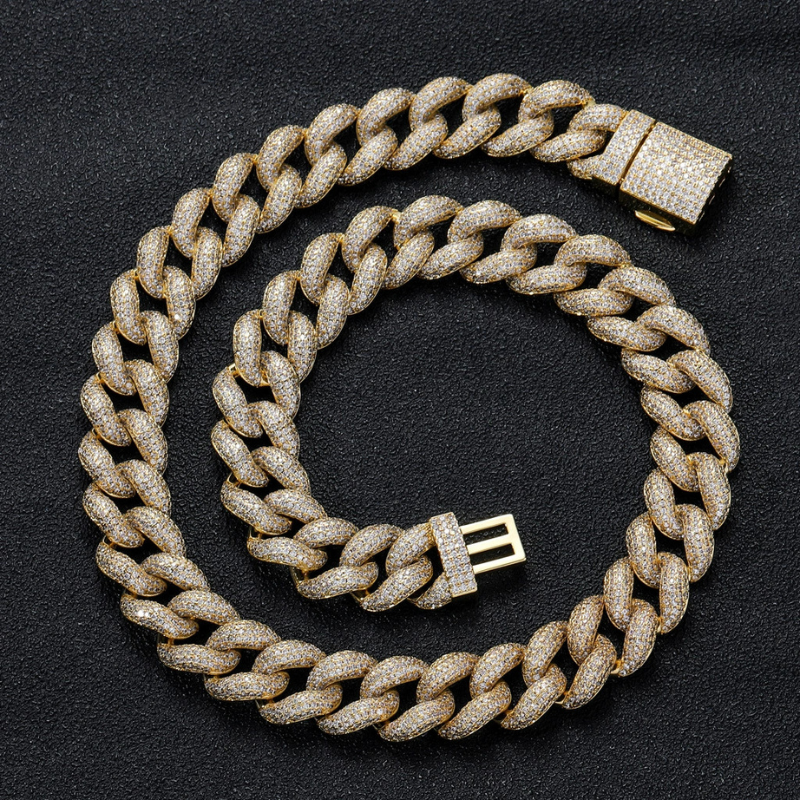 15mm Moissanite Bubble Micro inlay Cuban Chain