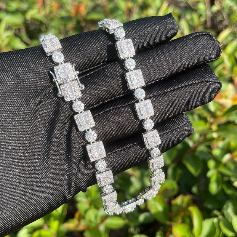 Moissanite Hip Hop Square and Round Diamond Arrangement Design Chain