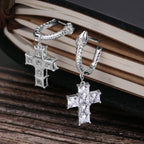 S925 & Moissanite "Snake Hoop Dangle Cross" Earrings