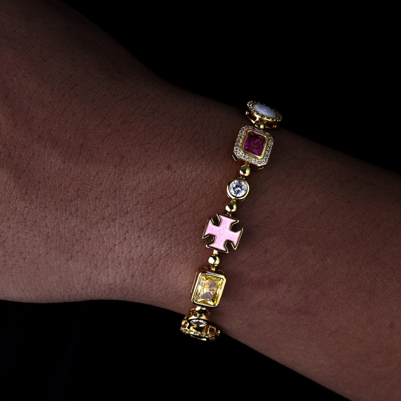 10mm Moissanite Hip Hop Colored Jewel Bracelet