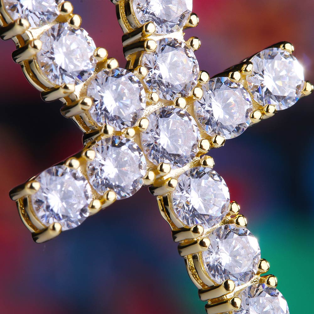 Iced Out ANKH Cross Moissanite Pendant in 14K Gold