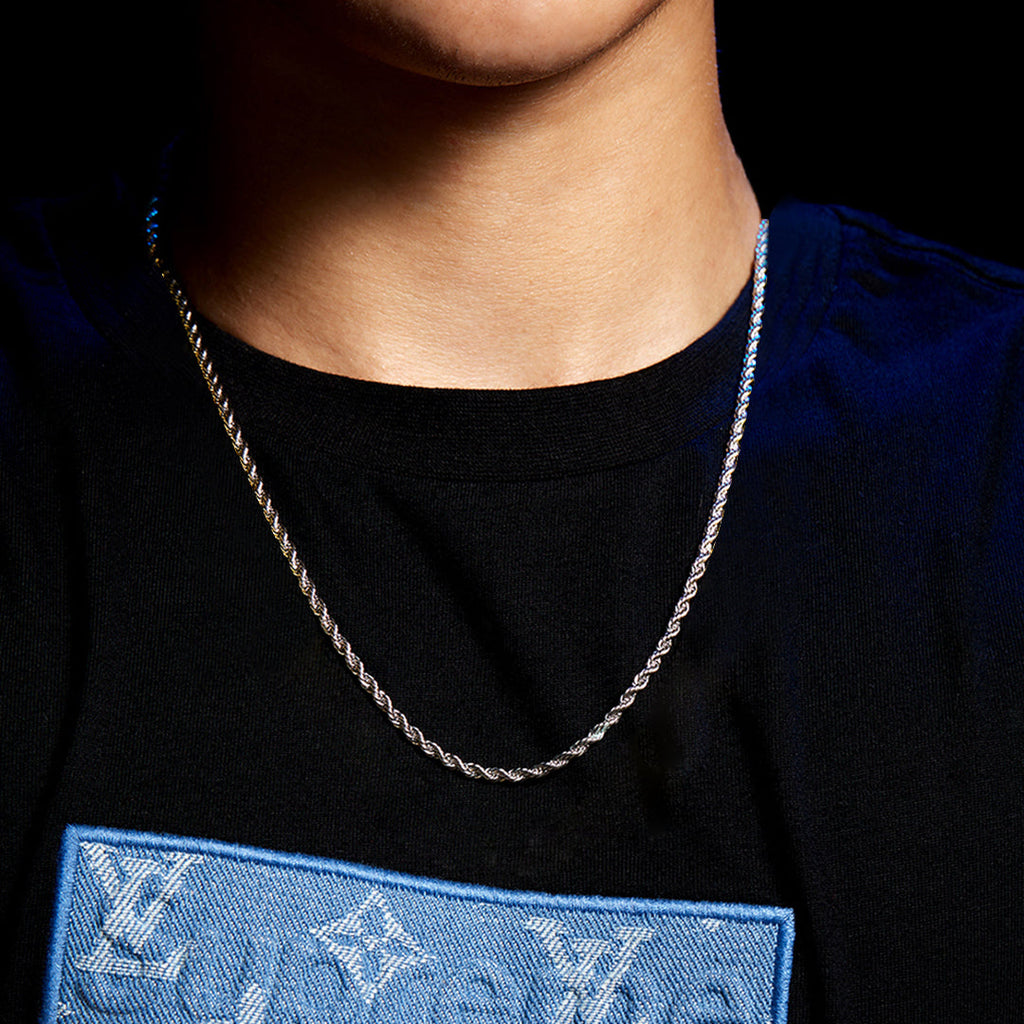 3mm Mens Rope Chain in White Gold