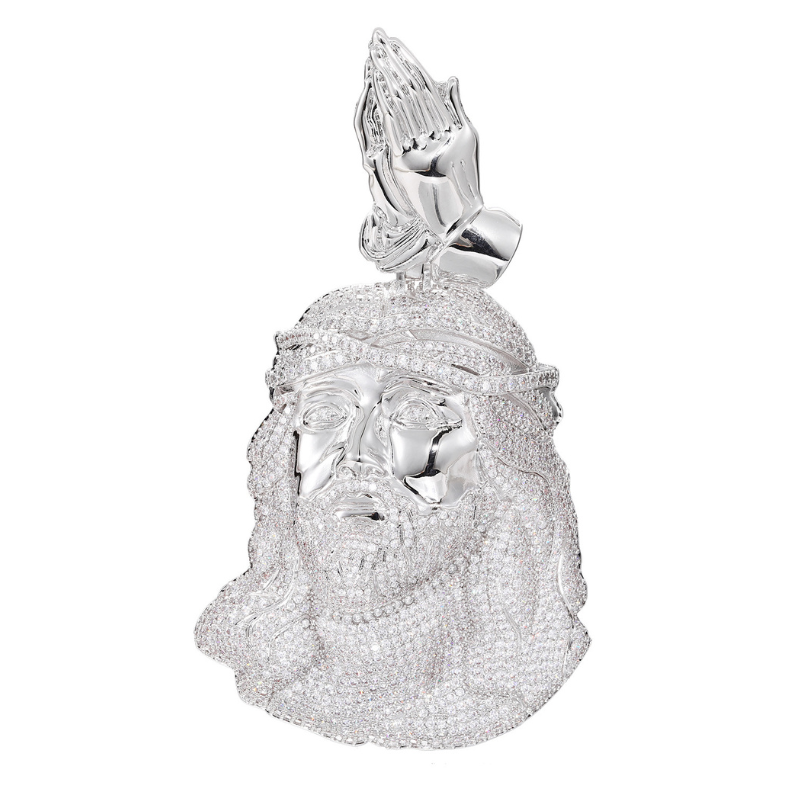 Moissanite Praying Hands Clasp Jesus Pendant