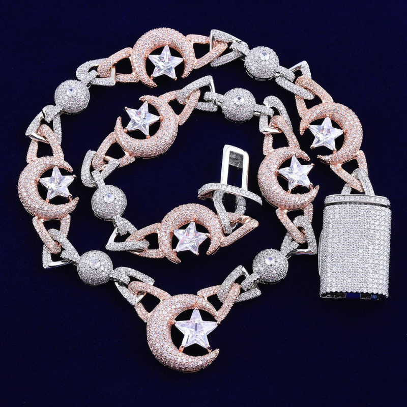 Moissanite Hip Hop Moon Star Cuban Chain