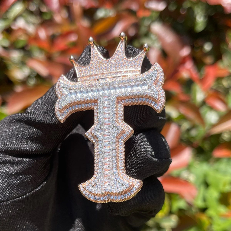 Moissanite Crown Button Arc Art Letter Pendant