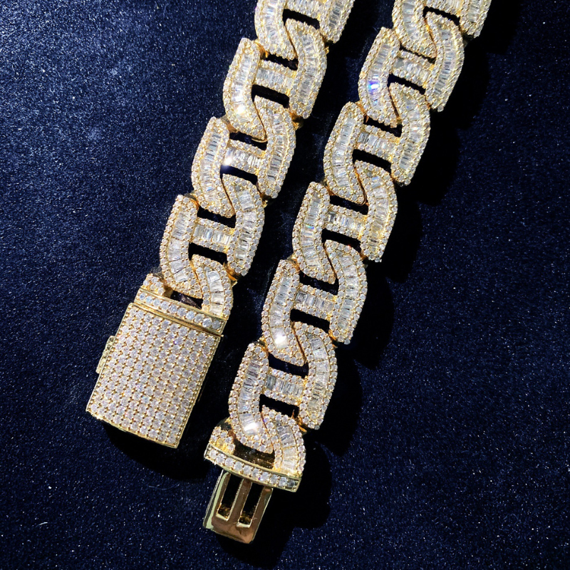 20mm Moissanite Irregular H-Shaped Step Square Cuban Chain