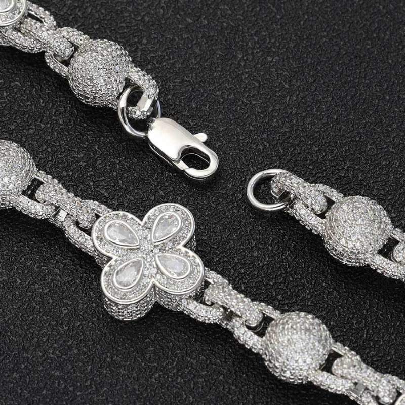 Moissanite Hip Hop Bubble Beads Clovers Bracelet
