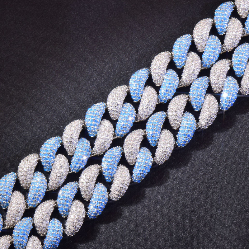 14mm Moissanite White Gold Blue Bubble Cuban Chain