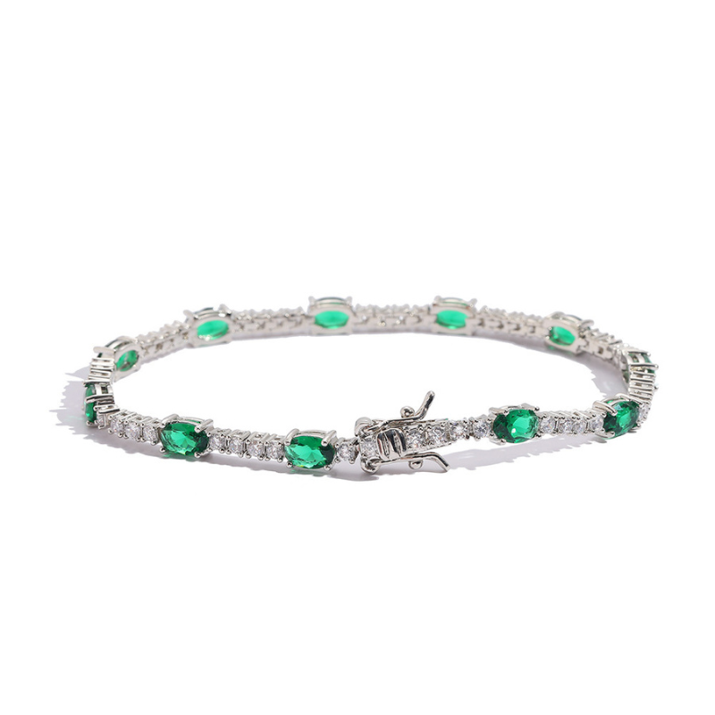 2mm Moissanite Colorful Egg Shaped Gemstone Tennis Bracelet