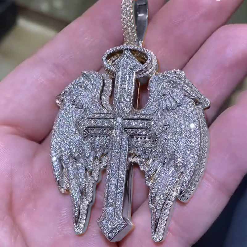 （In Stock）S925 Moissanite Cross Wings Pendant