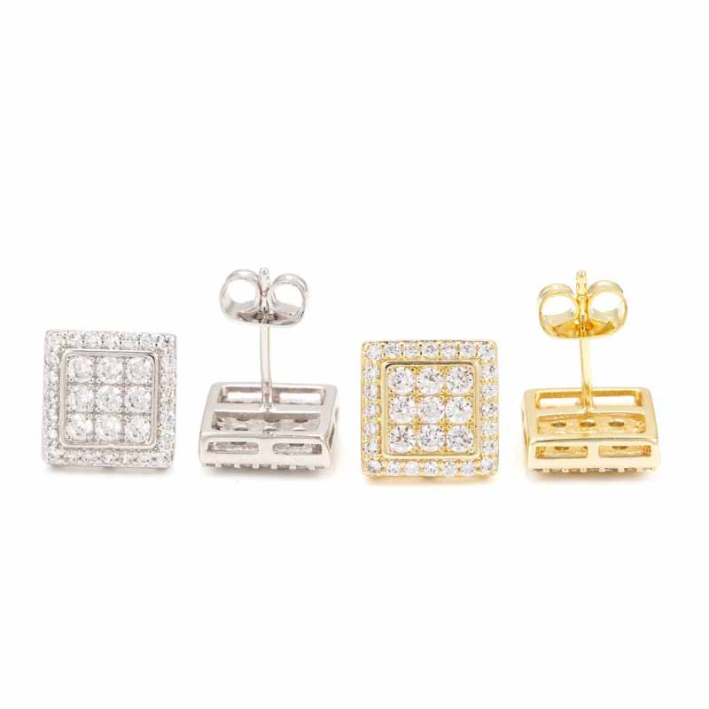 S925 Moissanite Hip Hop Square Earrings