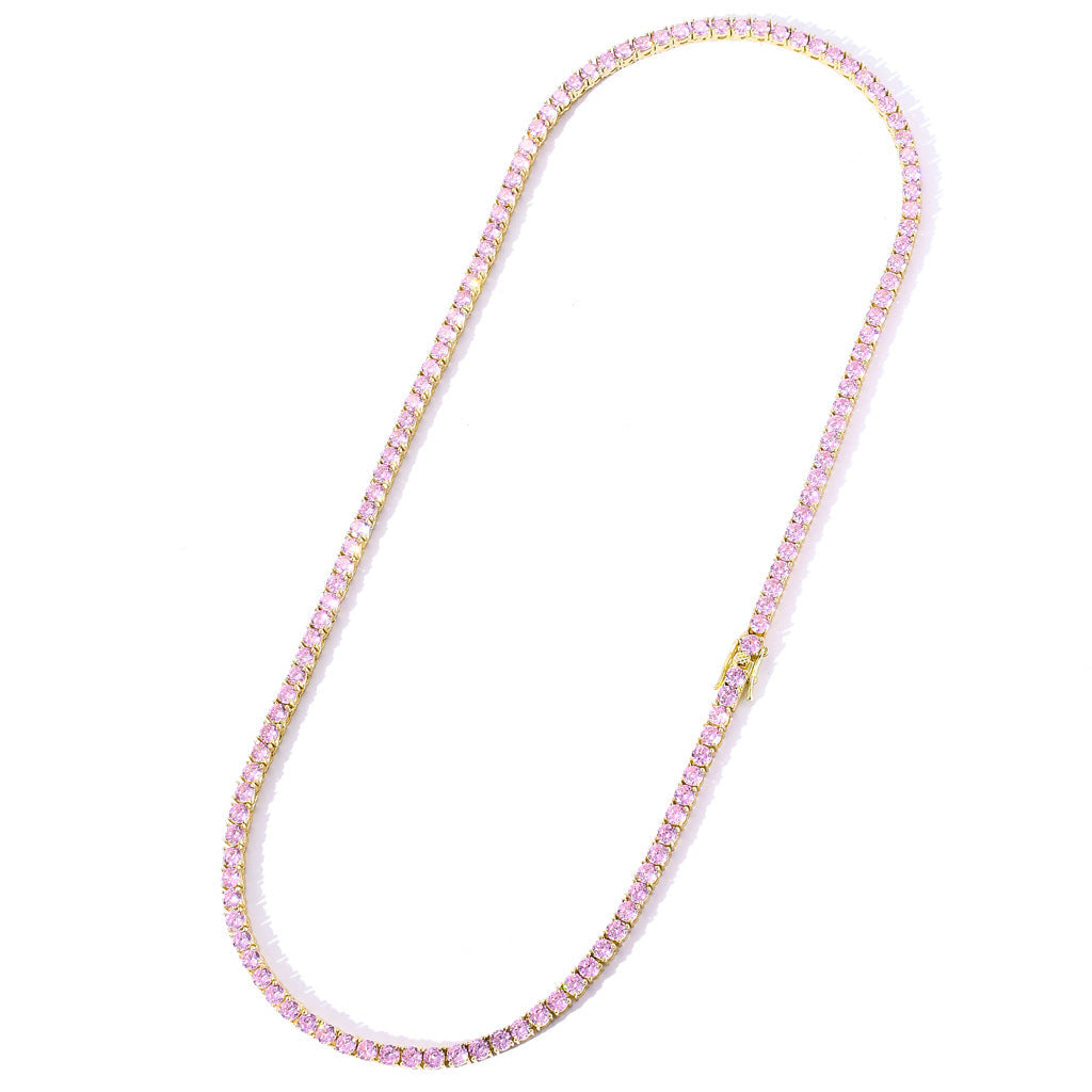 S925 4mm Moissanite Pink Tennis Chain