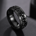 Iced Out Moissanite Cuban Link Rotating Mens Ring in Black Gold