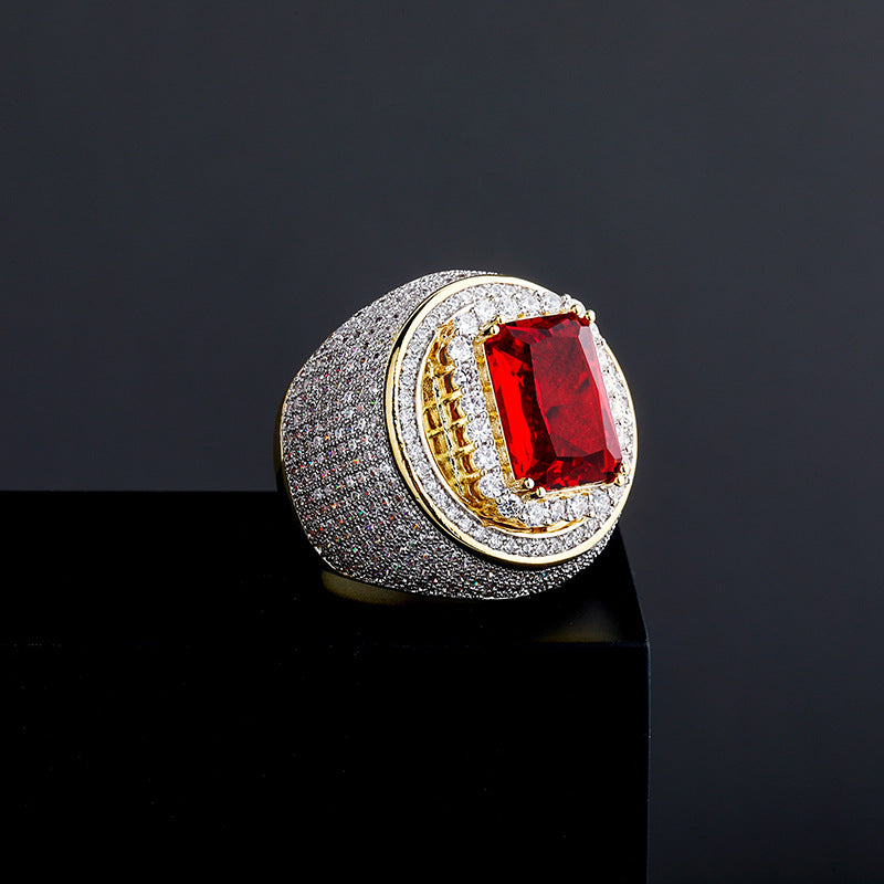 Ruby Moissanite Ice Out Hip Hop Ring