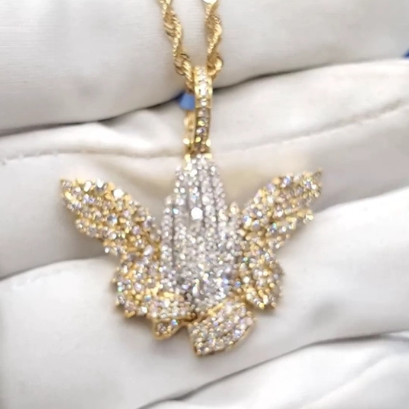 Moissante Butterfly Praying Hands Pendant