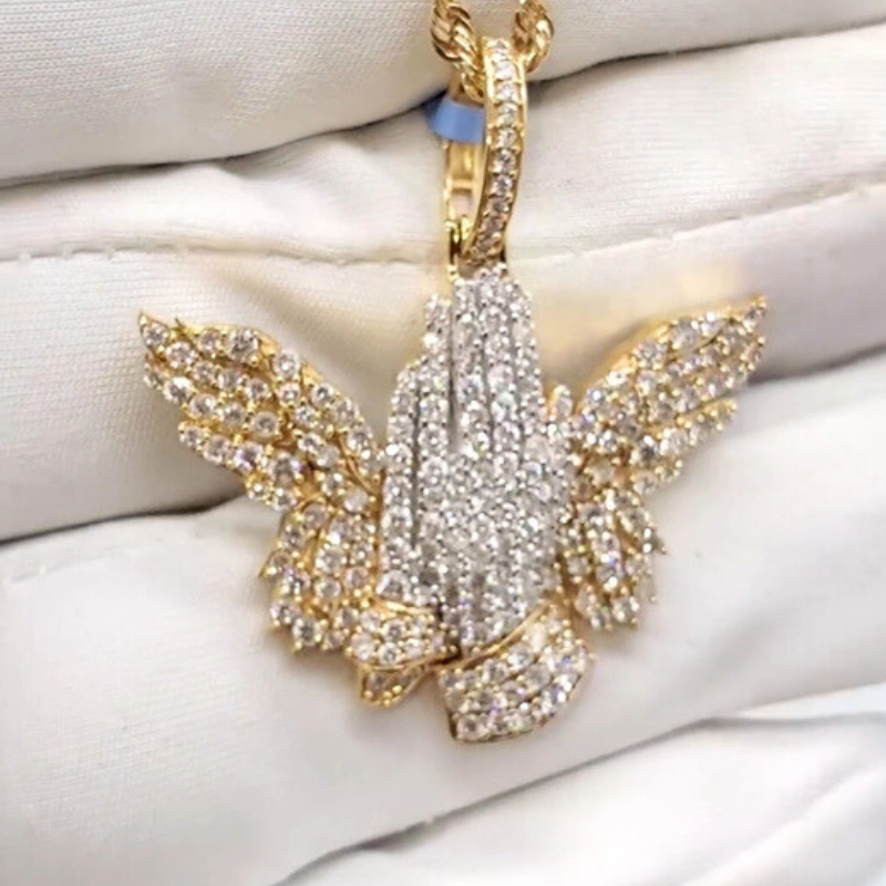 Moissante Butterfly Praying Hands Pendant