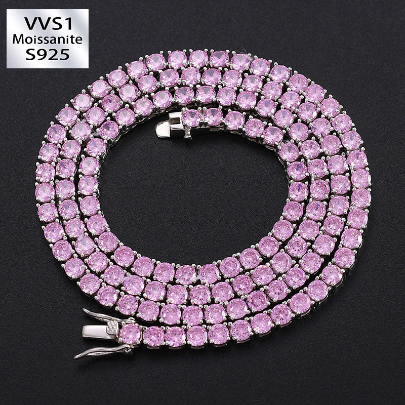 S925 4mm Moissanite Pink Tennis Chain