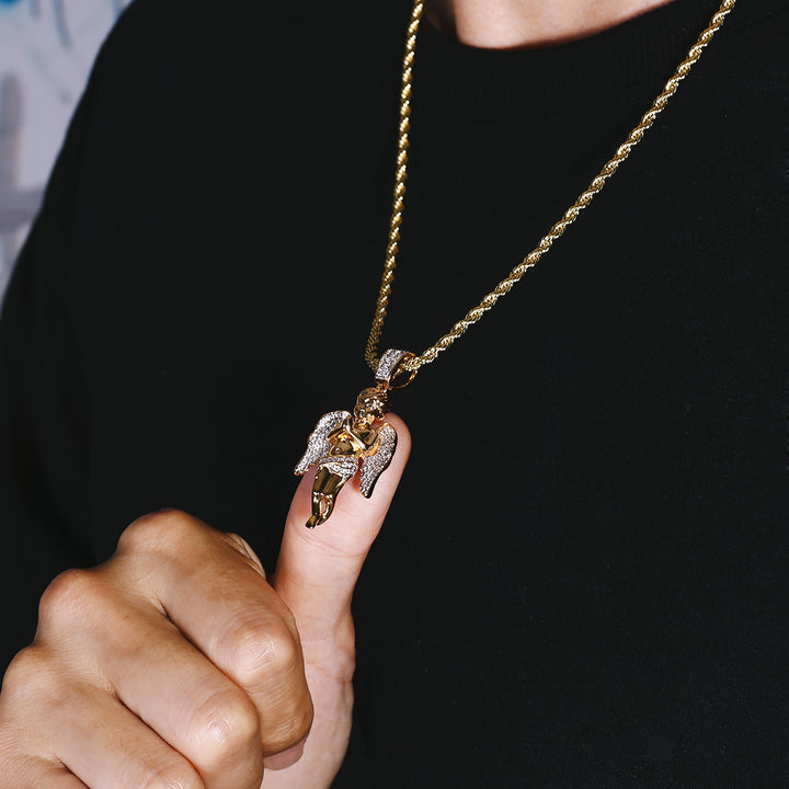 Iced Out Mens Angel Moissanite Pendant Necklalce in 14K Gold/White Gold