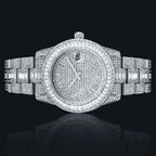 Iced Baguette Cut Roman Numerals Men's Watch in White Gold