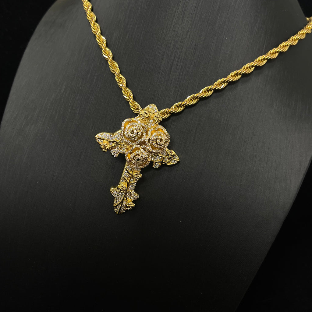 Hip Hop Rose Cross Pendant Jewelry for Men & Women