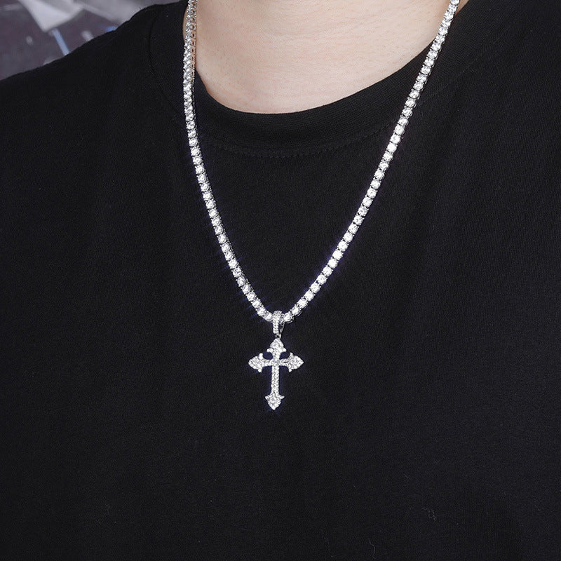 Ice Crystal Cluster Round Cut Cross Moissanite Pendant