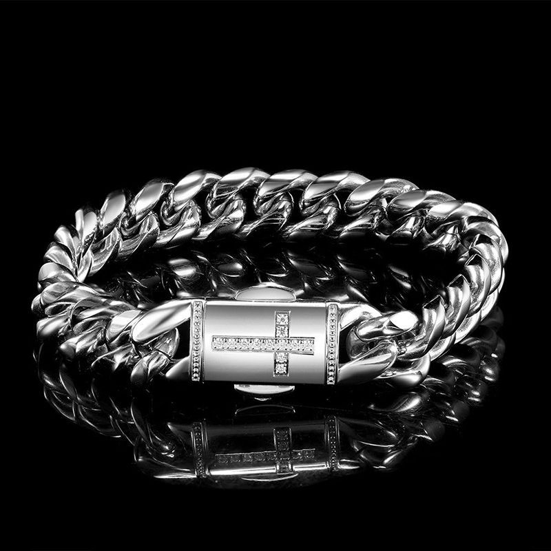 12mm Iced Cross Moissanite Cuban Bracelet