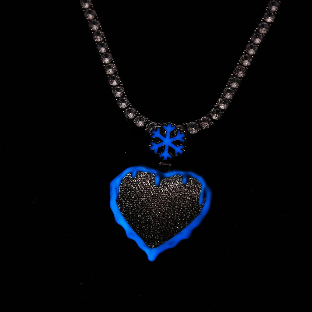 Glow in Dark Frozen Heart Moissanite Pendant