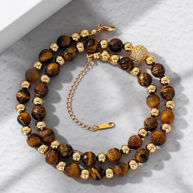 Iced Bead Tiger-Eyes Necklace