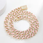 11mm Half Stones and Pink  Cuban Link Choker Set
