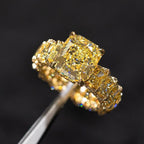 Radiant Cut Yellow Diamonds Golden Tone Engagement Ring