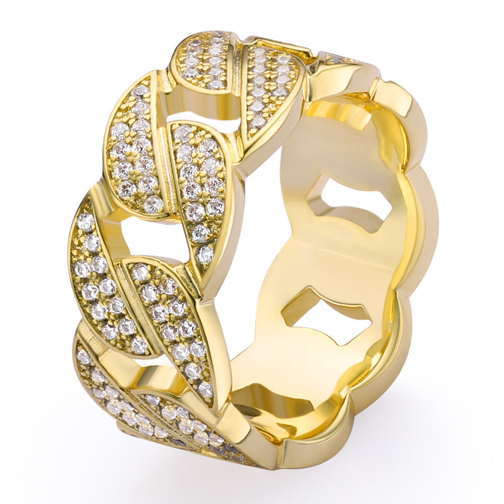 Street Style | Iced Out Cuban Mens Ring in 14K Gold