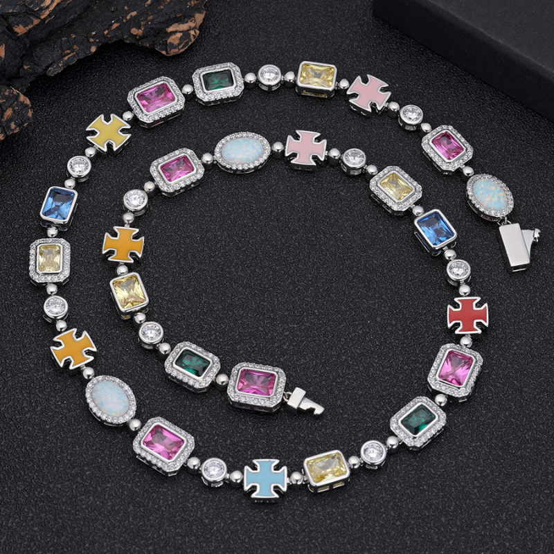10mm Moissanite Hip Hop Colored Gemstone Art Chain