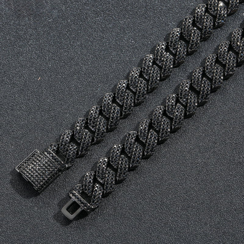 10mm/13mm/15mm/20mm Black Moissanite Hip Hop Diamond Cuban Chain