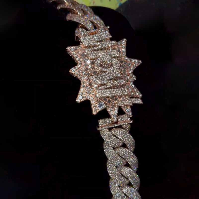 Moissanite "WOW" Letter Design Buckle 20mm Cuban Chain
