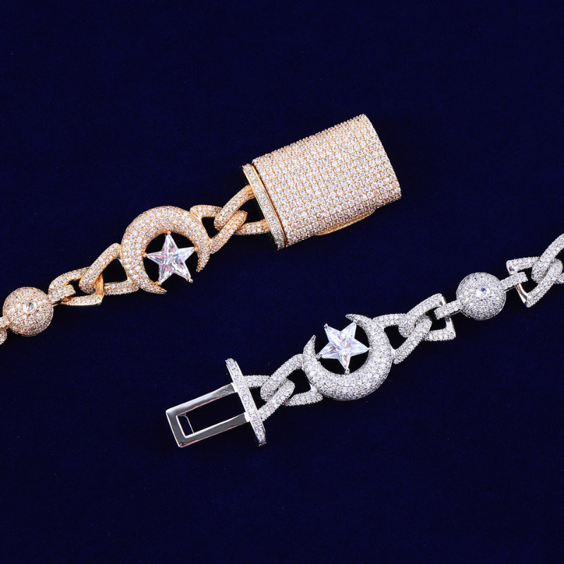 Moissanite Star Moon Cross Cuban Bracelet