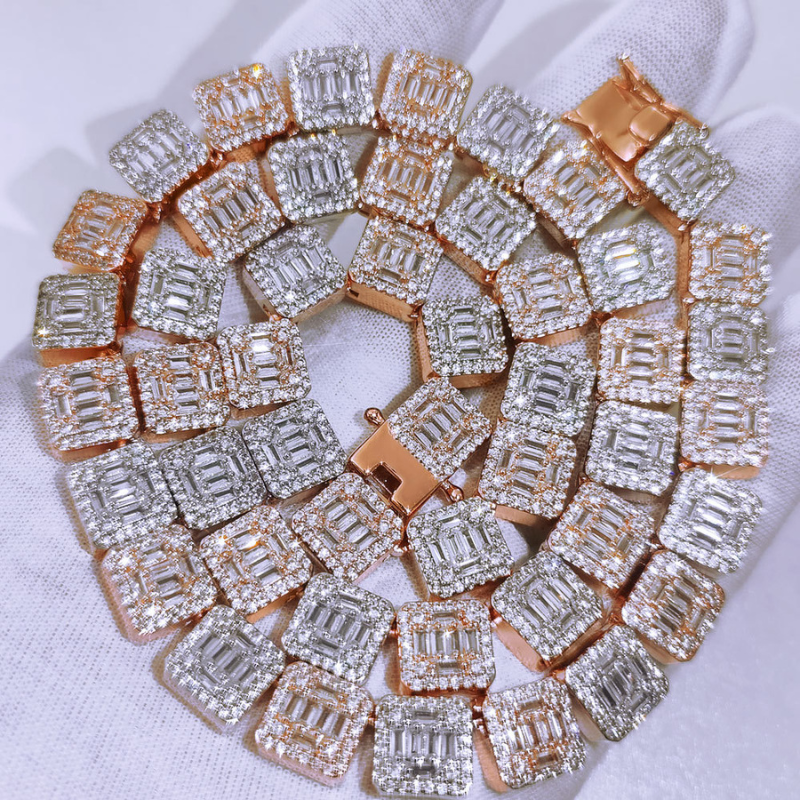 10mm Moissanite Rock Sugar Baguette Chain