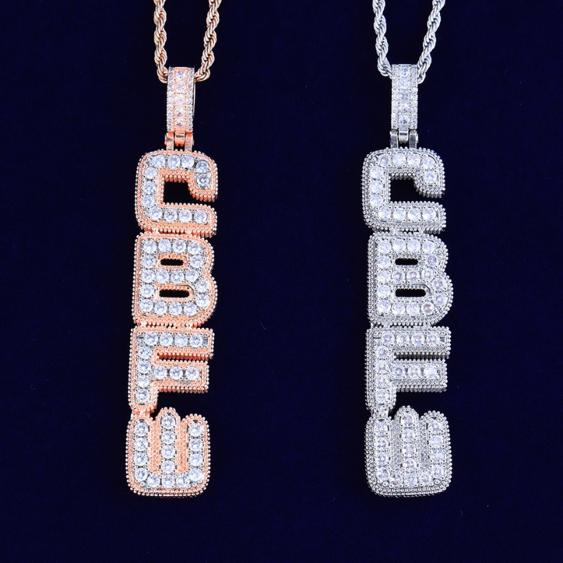 Moissanite Hip Hop Vertical Square Custom Letter Pendant