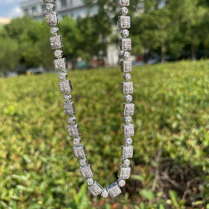 Moissanite Hip Hop Square and Round Diamond Arrangement Design Chain