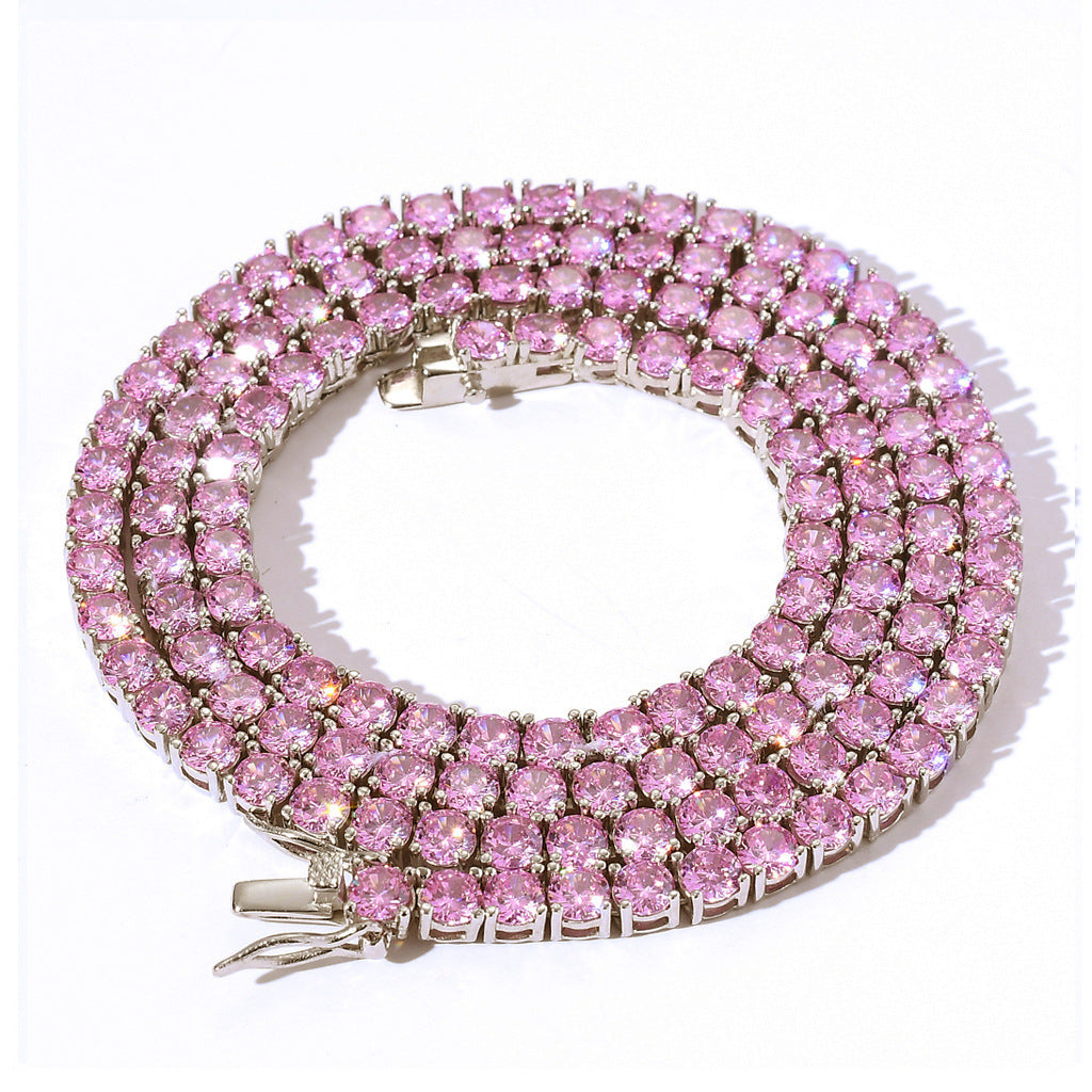 S925 4mm Moissanite Pink Tennis Chain