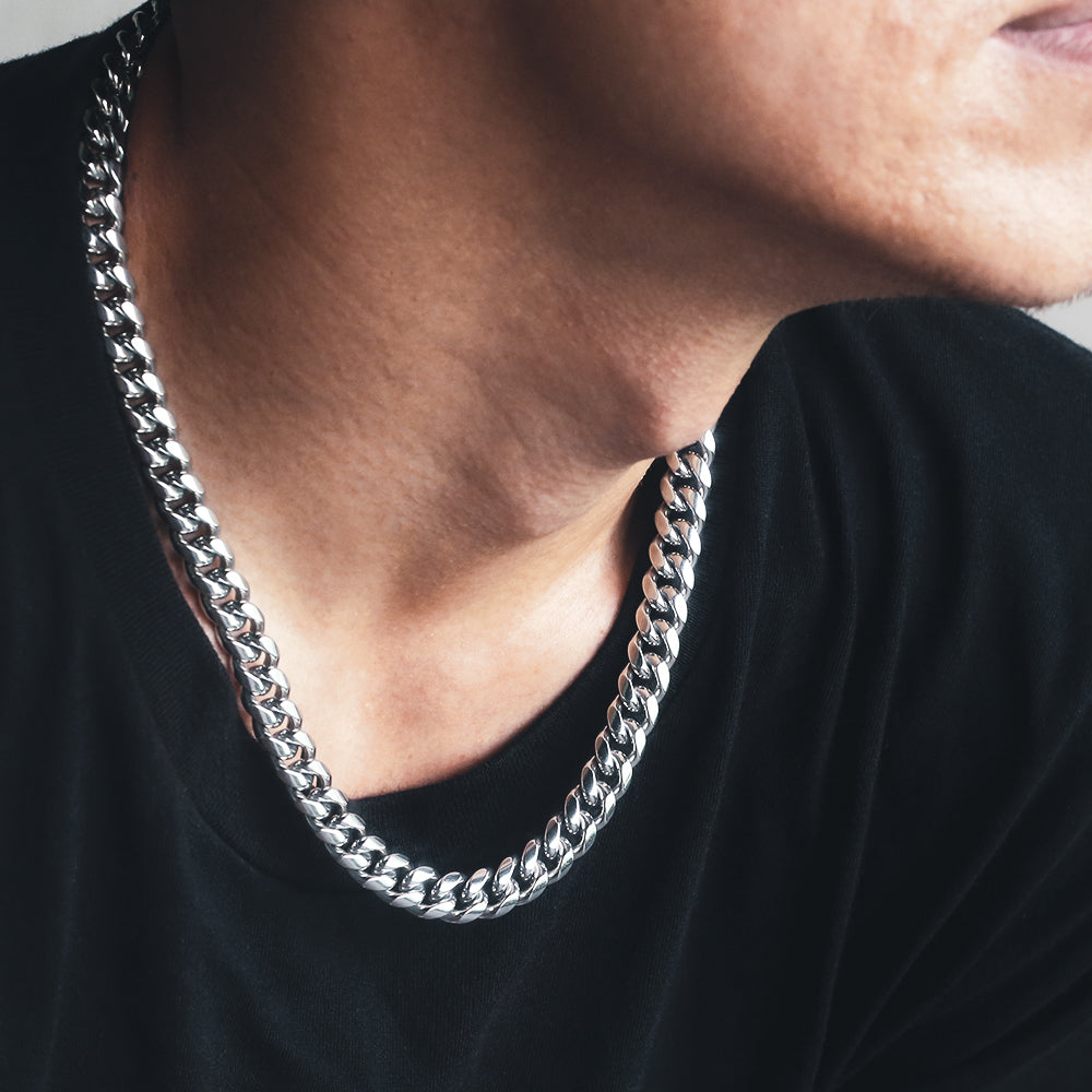 10mm Cuban Link Chain in White Gold for Men's