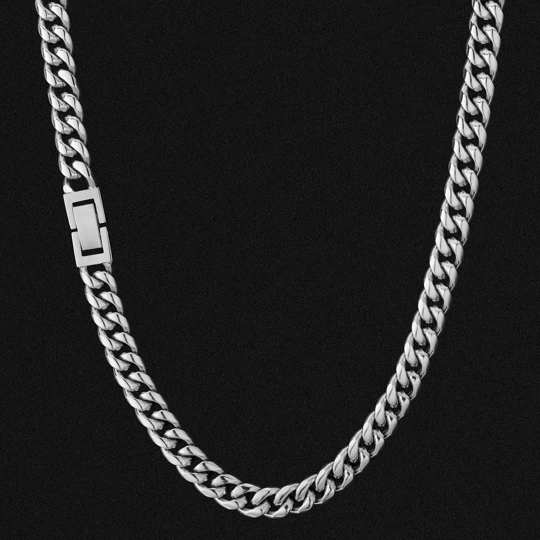 8mm Miami Cuban Link Chain and Bracelet Set in White Gold